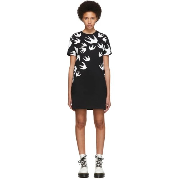 - Black & White Swallow Signature T-Shirt Dress