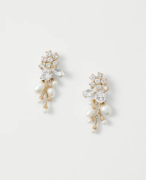 Pearlized Crystal Flower Drop Earrings | Ann Taylor