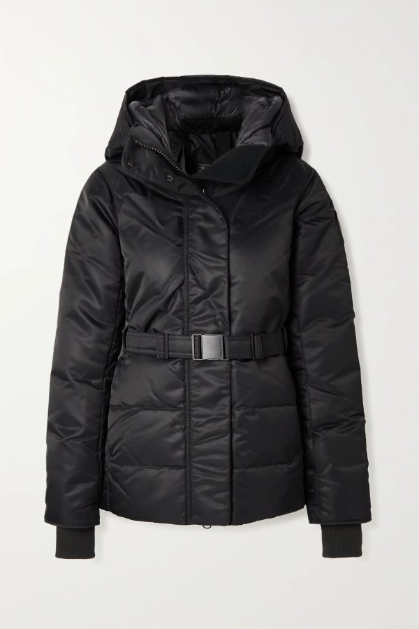 McKenna hooded belted quilted Performance Satin down jacket