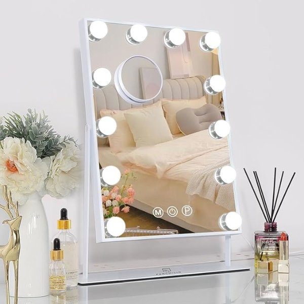 Hollywood Vanity Mirror with Lights, Lighted Makeup Mirror with 3 Color Light Modes, Smart Touch Control, 360 Degree Rotation(White)