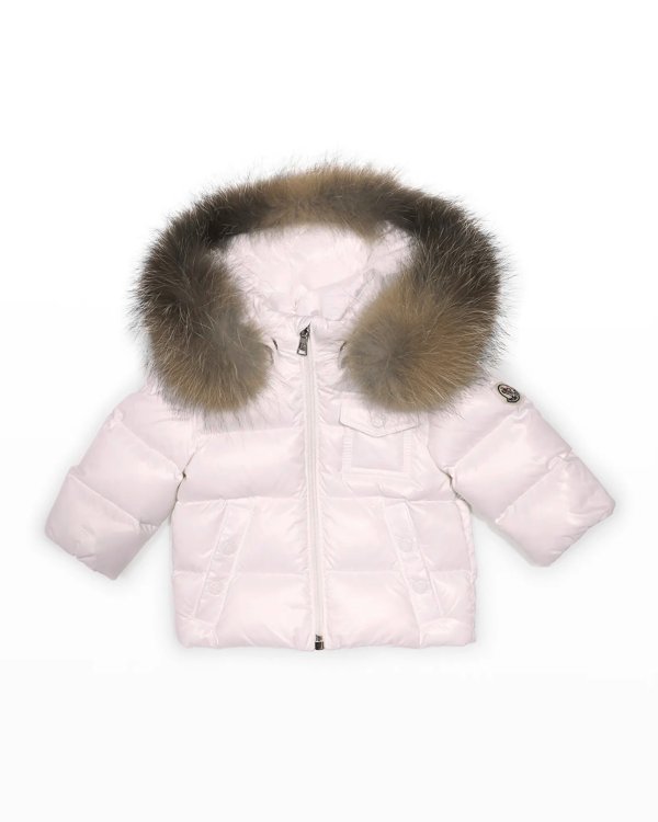 Boy's Fur Hooded Quilted Jacket, Size 12M-3