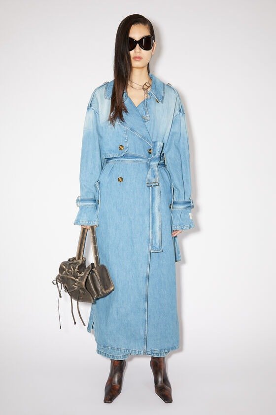 Denim double-breasted trench coat