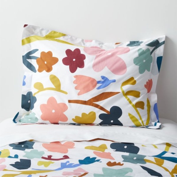 Emile Organic Cotton Colorful Floral Kids Pillow Sham | Crate & Kids
