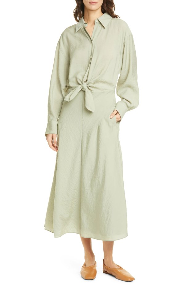Tie Front Long Sleeve Shirtdress