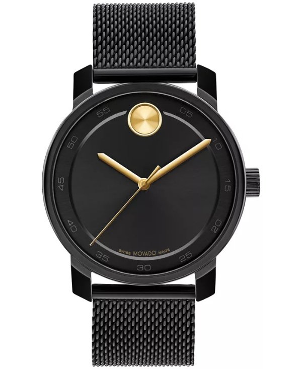 Men's Bold Access Swiss Quartz Ionic Plated Black Steel Watch 41mm