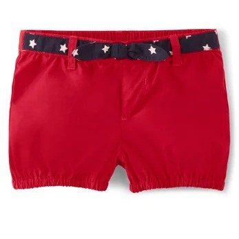 Girls Star Print Belted Poplin Pull On Shorts - American Cutie | Gymboree