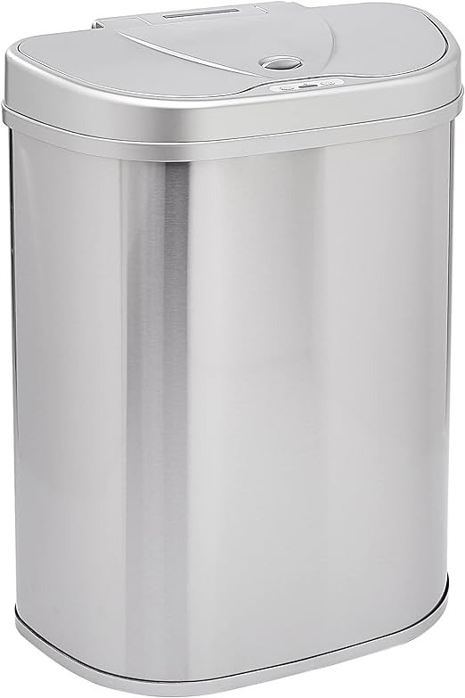 Amazon Basics Automatic Hands-Free Stainless Steel D-Shaped Trash Can, 70 Liter, 3 Bins