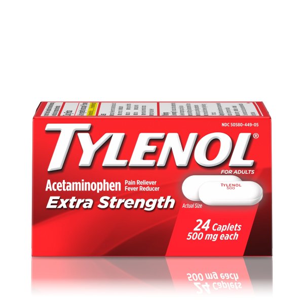 (2 pack) Tylenol Extra Strength Caplets, Fever Reducer and Pain Reliever, 500 mg, 24 ct.