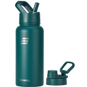SUNWILL Insulated Water Bottle with Straw 32oz