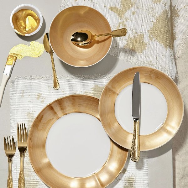 12-Piece Gold Brushstroke Dinnerware Service