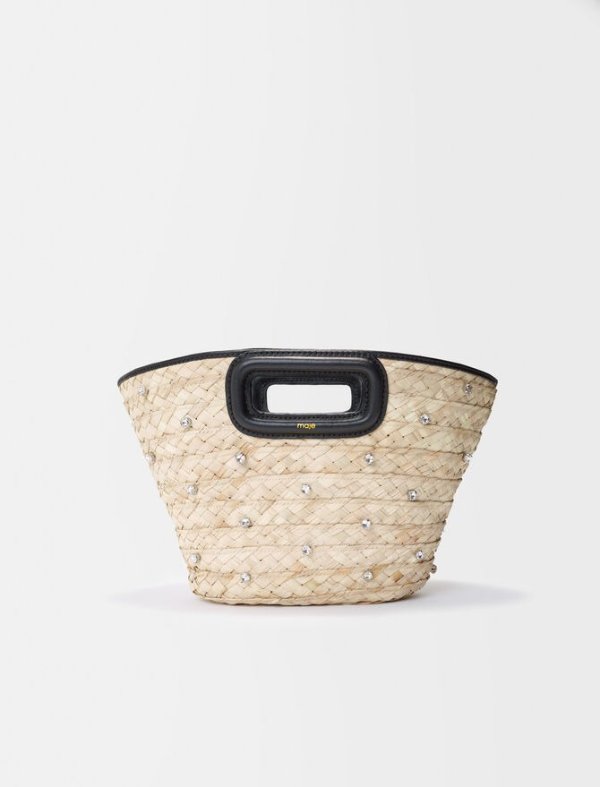 222MMINIBASKETSTRASS Woven palm mini basket bag
