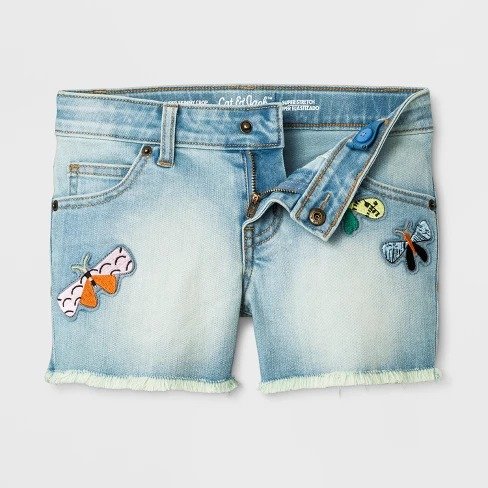 Girls' Denim Shorts With Patches - Cat & Jack&#153; Light Blue