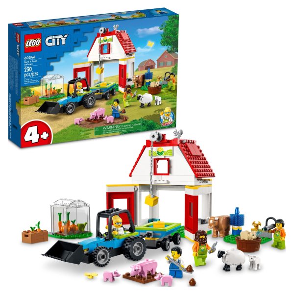 City Barn & Farm Animals Toys, 60346 Playset with Tractor and Trailer, Sheep, Cow and Pig plus Babies Figures, Learning Toys for Kids Age 4 Plus