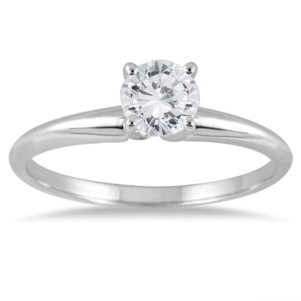 1/3 Carat Round Diamond Solitaire Ring in 14K White Gold