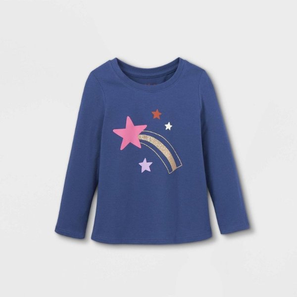 Toddler Girls' Sparkle Star Long Sleeve Graphic T-Shirt - Cat & Jack™ Navy