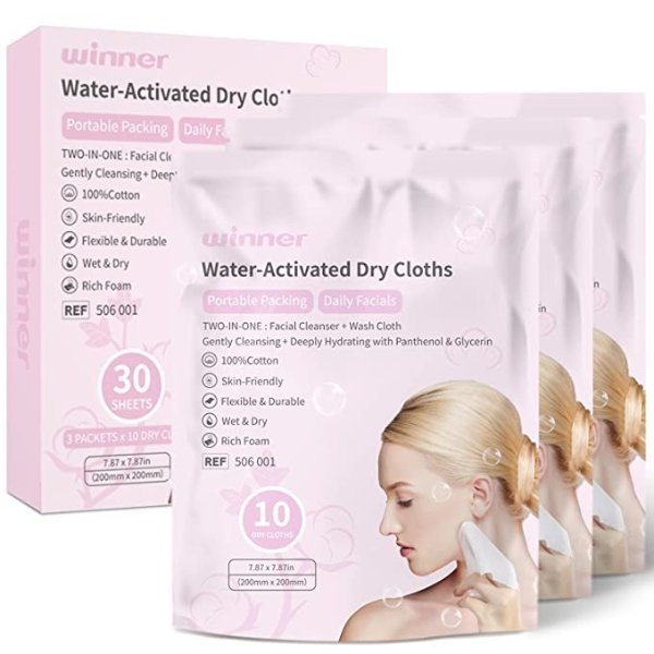Daily Facial Dry Cloths for Disposable Face Wash, Makeup Remover, Face Cleansing Towels, Cleanser Cloths, Water Activated Dry Cloths 30 Count