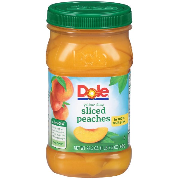 Yellow Cling Sliced Peaches in 100% Fruit Juice, Jarred Peaches, 23.5 Oz