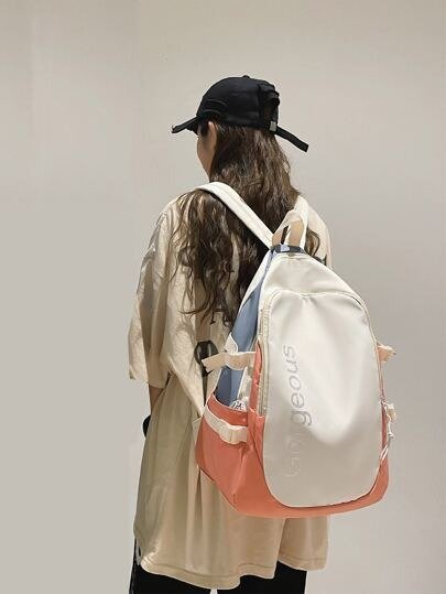 Letter Graphic Colorblock Functional Backpack