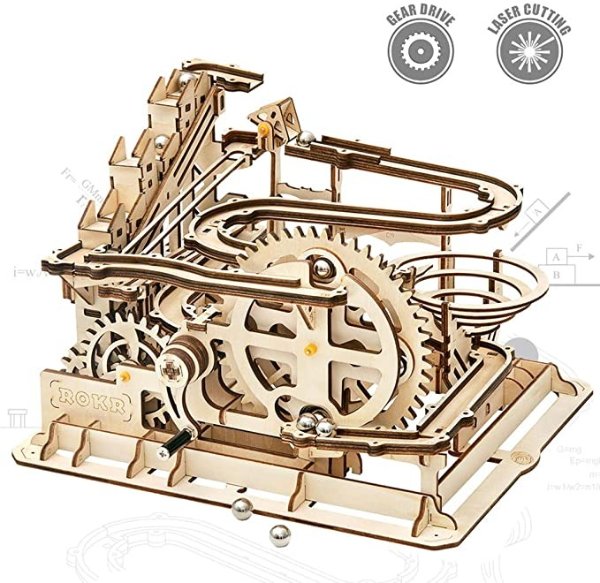 Mechanical 3D Wooden Puzzle Model Kit Craft Set Educational Toy Building Engineering Set Christmas/Birthday/Thanksgiving Day Gift for Boys Girl Kids Age 14+(LG501-Waterwheel Coaster)