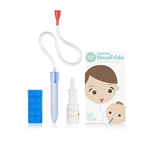 NoseFrida The Snotsucker Baby Nasal Aspirator and Saline Nasal Spray Kit with 10 Hygiene Filters by Fridababy - Sinus Congestion Relief for Newborns up to Toddlers (Large)
