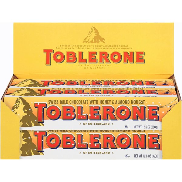 Toblerone Swiss Milk Chocolate with Honey Almond Nougat, Holiday Chocolate, 10 Count