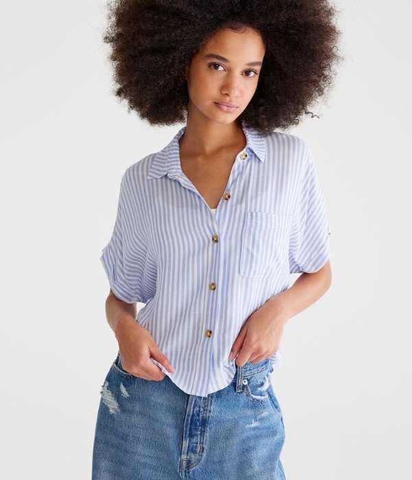Vertical Stripe Button-Down Shirt