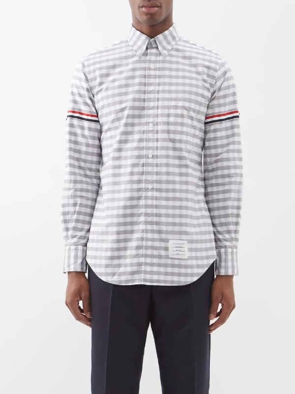 Tricolour-stripe gingham cotton-poplin shirt | Thom Browne
