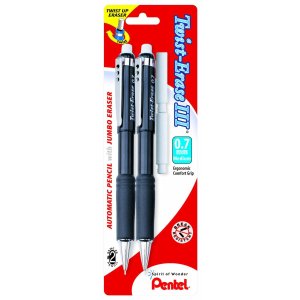Pentel Twist-Erase III Automatic Pencil with 2 Eraser Refills, 0.7mm 2pack