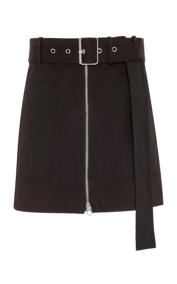 Belted Cotton-Twill Utility Mini Skirt
