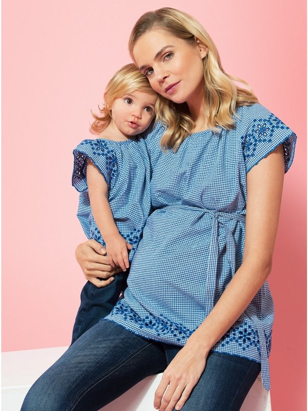 Blue Broderie Anglaise Maternity Top