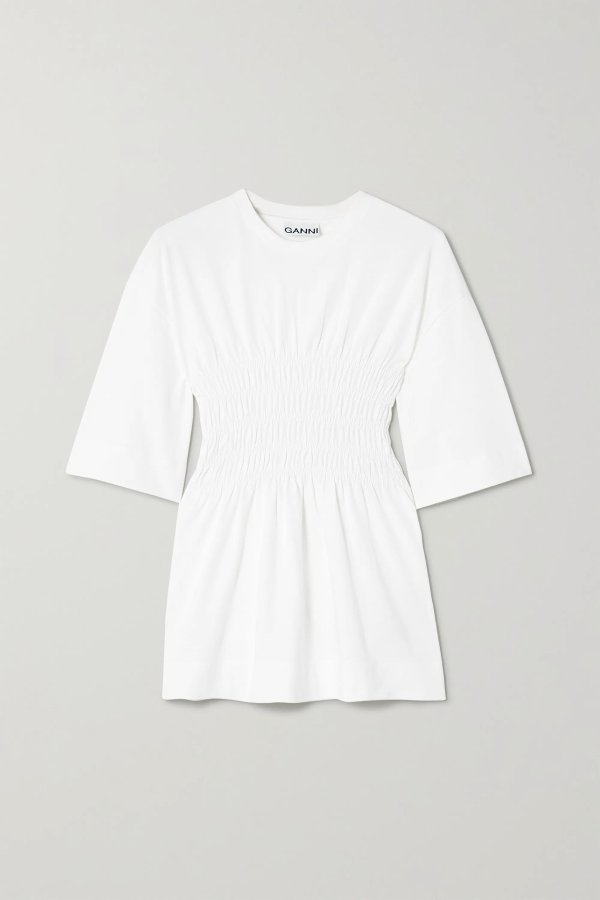 Shirred organic cotton-jersey T-shirt