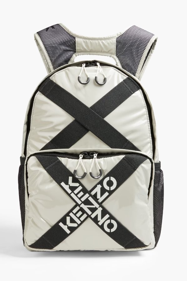 Printed mesh and faux patent-leather backpack