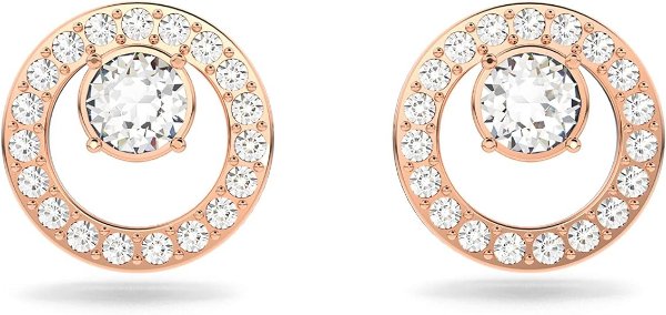Creativity Women's Small Circle Pierced Stud Earrings with White Crystals on a Rose-Gold Tone Plated Post and Secure Back Closure