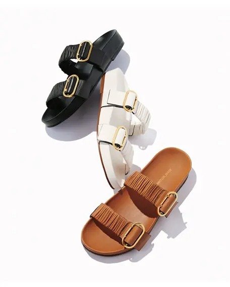 Shalene Buckled Leather Slide Sandals