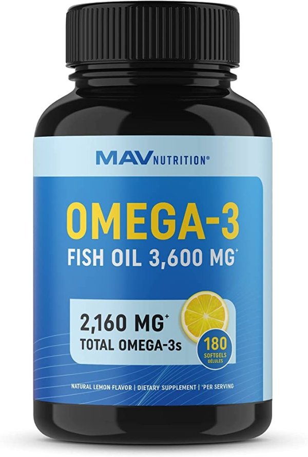 Omega-3 Fish Oil Supplement 3600 mg | EPA & DHA | Best Source of Omega 3 | Ultimate Brain, Heart, and Joint Support for Men & Women | Non GMO Burpless Lemon Softgel Capsules 2000mg Plus (180 Pills)