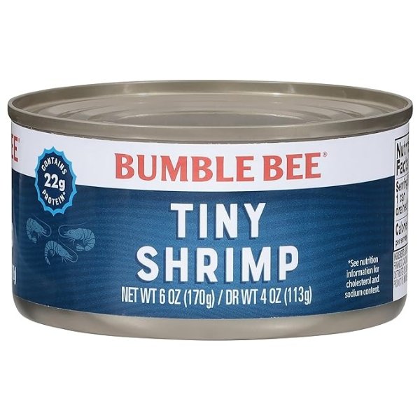 Tiny Canned Shrimp, 6 oz Can - Wild Caught Shrimp - 22g Protein per Serving - Gluten Free - Great for Appetizers, Shrimp Salad & Other Seafood Recipes
