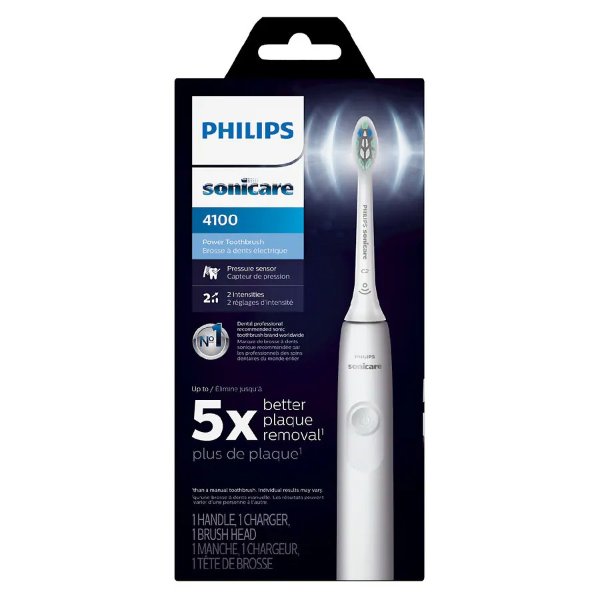 4100 Power Toothbrush Rechargeable Electric Toothbrush with Pressure Sensor, White1.0ea