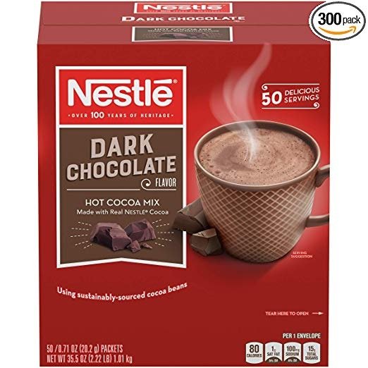 Nestle Hot Chocolate Mix, Hot Cocoa, Dark Chocolate Flavor, Made with Real Cocoa, 0.71 oz Packets (Pack of 300)