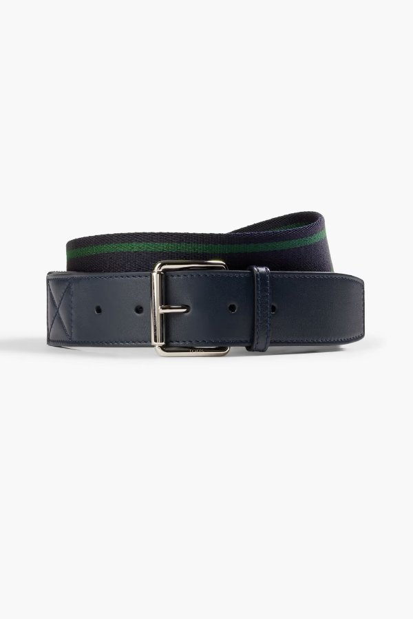 Striped webbing and leather belt
