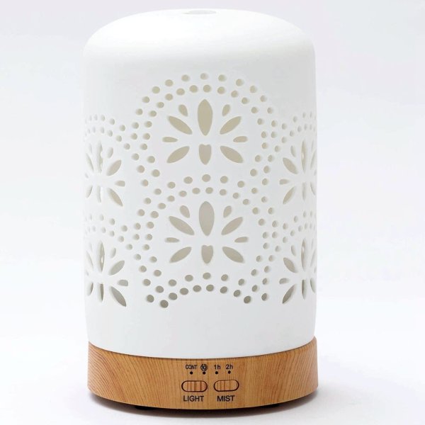 Essential Oil Diffuser, White Ceramic Aroma Diffuser, Aromatherapy Diffuser with Timers and Intermittent Mist Model, Cool Mist Humidifier for Home Office (Firework White)