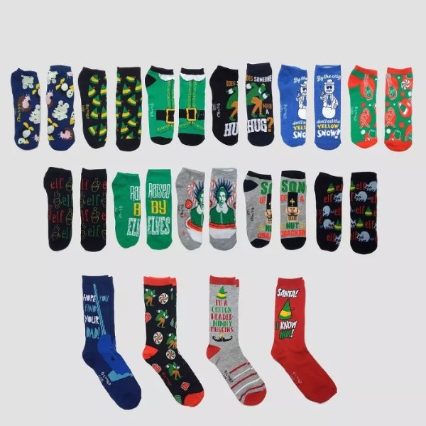 Men&#39;s Elf 15 Days of Socks Advent Calendar - Assorted Colors One Size