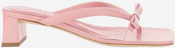 Pink Leather Mid Heel Thong Sandals