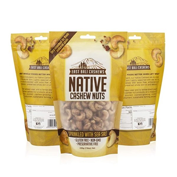 Bali Cashews - Native Cashew Nuts - Protein Packed, Gluten Free, Non-GMO, Vegan Friendly Snack - Naturally Flavored - 3 Count - 8oz
