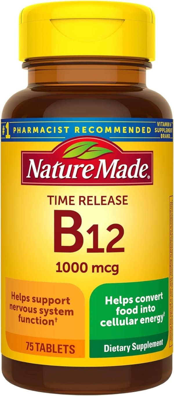 Vitamin B12 1000 mcg, Dietary Supplement For Energy Metabolism Support, 75 Time Release Tablets, 75 Day Supply