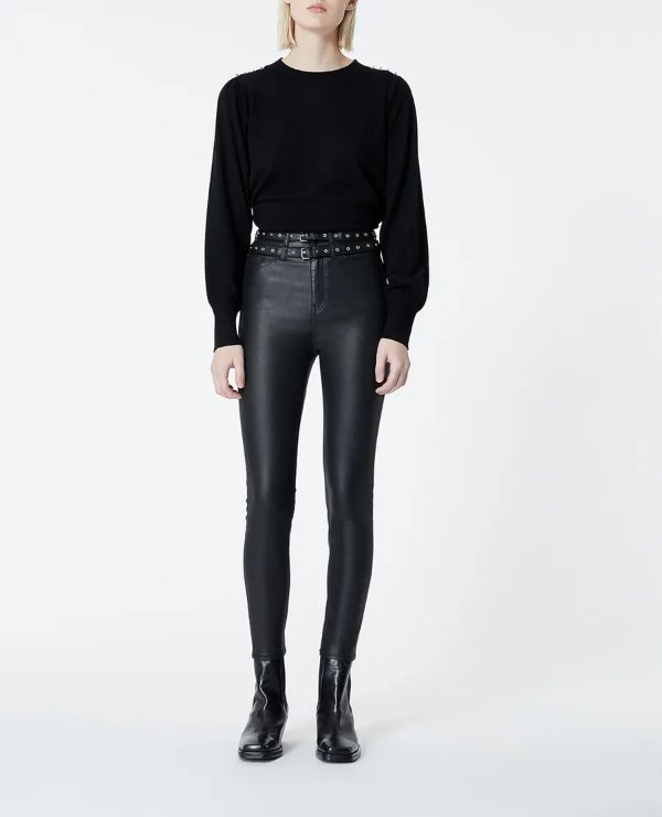 Faux leather jeans with double belt