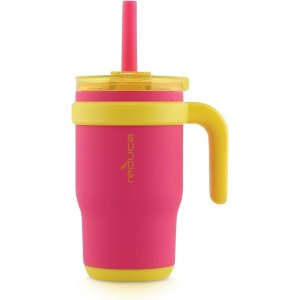 Reduce Hydro ProREDUCE 14 oz Coldee Tumbler with Handle for Kids Leakproof Insulated Stainless Steel Mug with Lid & Spill-Proof Straw, Keeps Drinks Cold up to 18 Hrs, Pink Lemonade