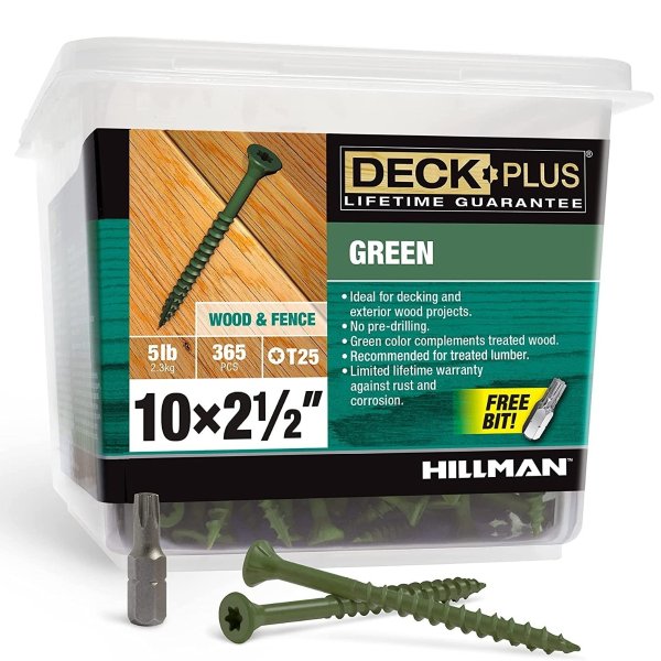 Deck Plus 48402 Wood Screws #10 x 2-1/2", Green, 5lb Box