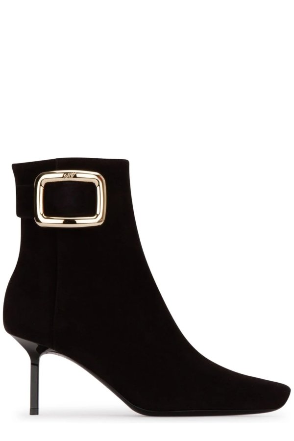 Buckle Embellished Pointed Toe Boots