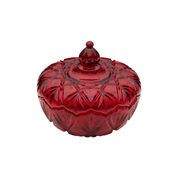 Saturn Ruby Glass Covered Candy Dish