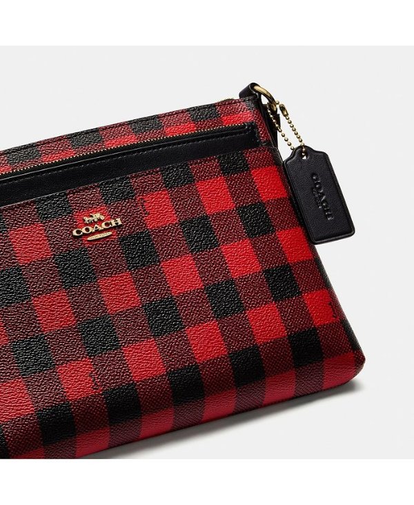 East West Buffalo Plaid Print Crossbody Bag With Pop-Up Pouch